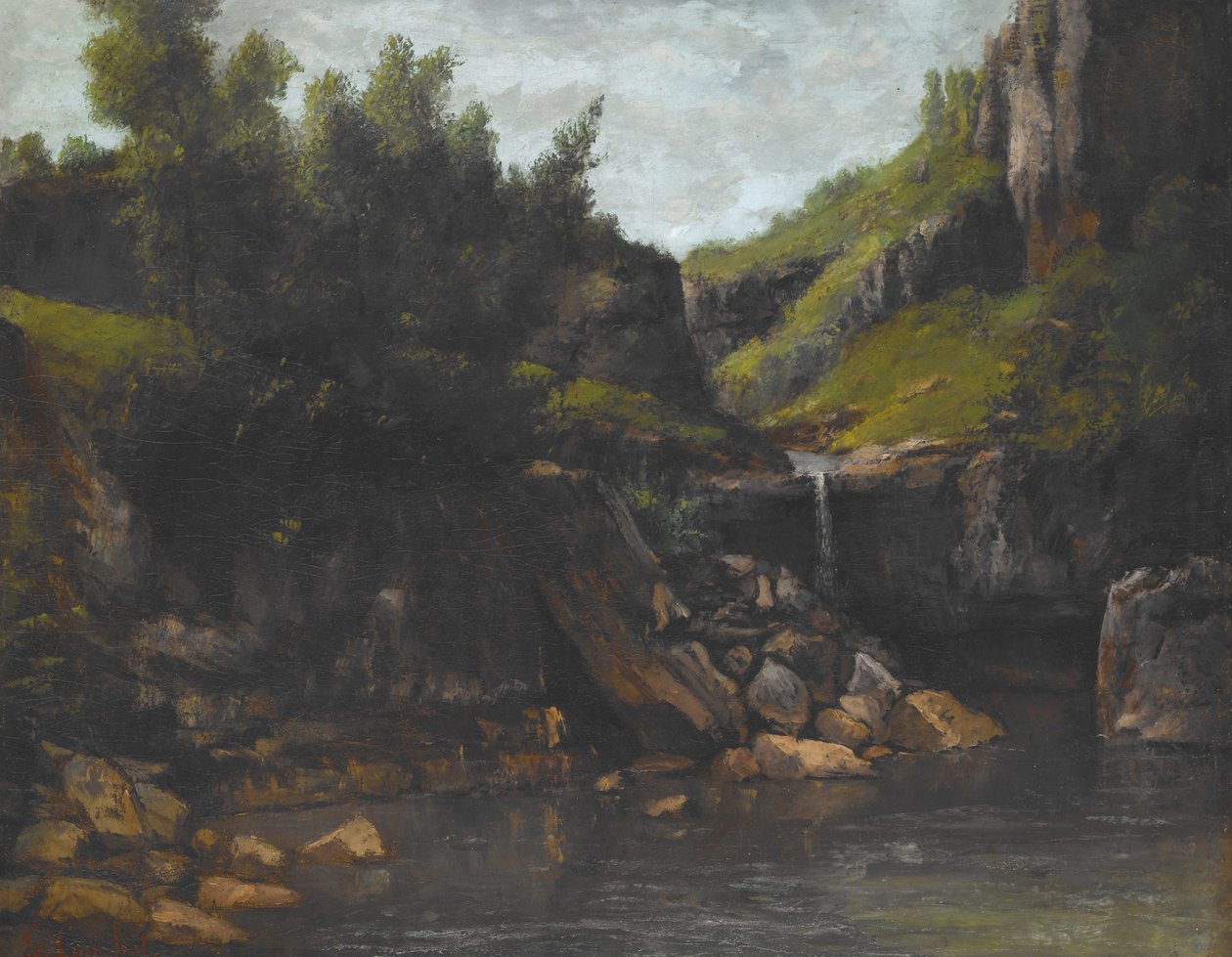 Vízesés sziklás tájban alkotó: Gustave Courbet