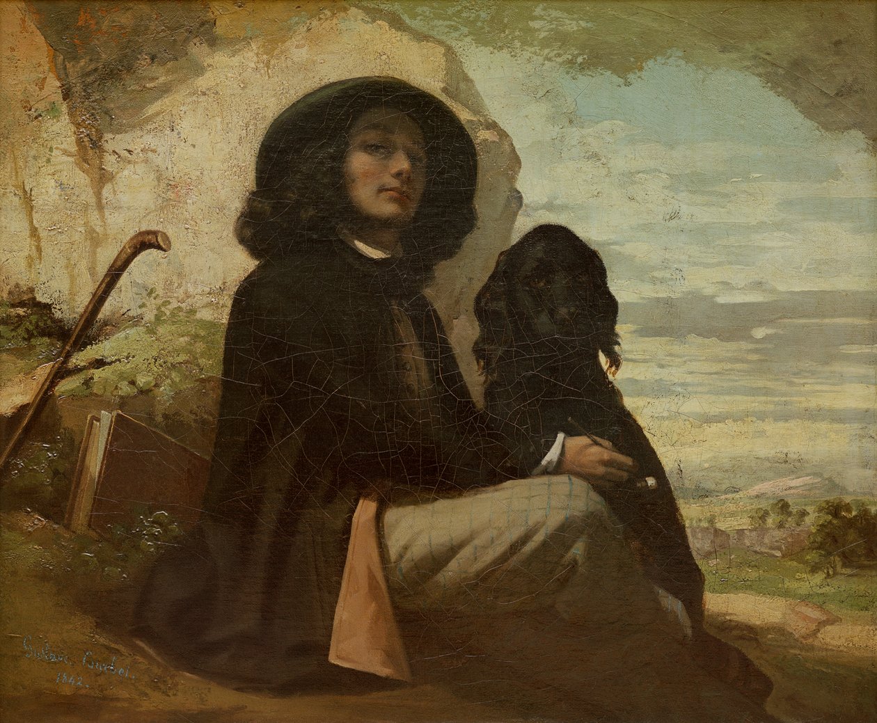 Courbet a fekete kutyával alkotó: Gustave Courbet