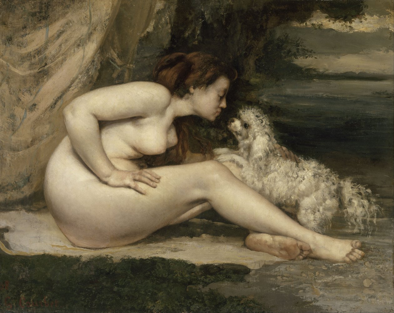Meztelen nő kutyával alkotó: Gustave Courbet