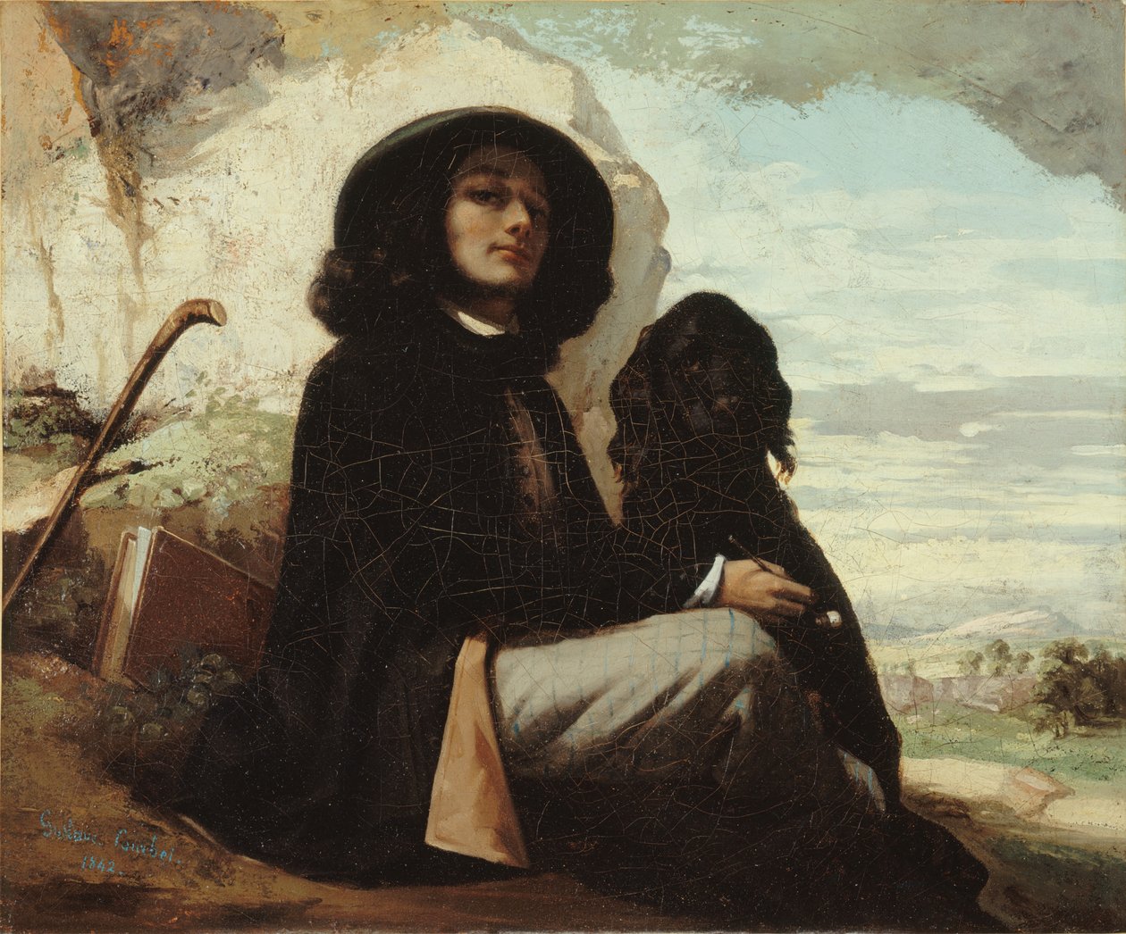Franciául:  Courbet au chien noir Önarckép egy fekete kutyával alkotó: Gustave Courbet