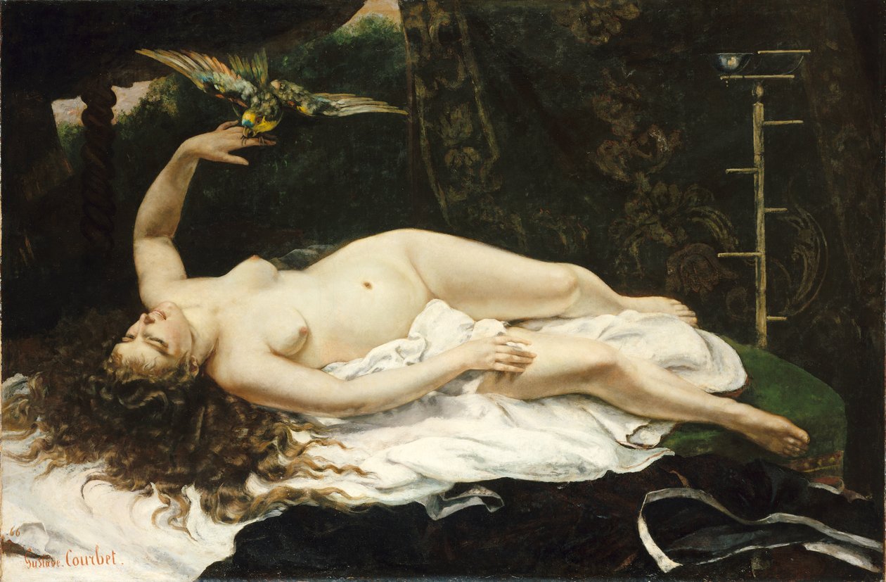 Franciául:  La Femme au perroquet Nő egy papagájjal alkotó: Gustave Courbet