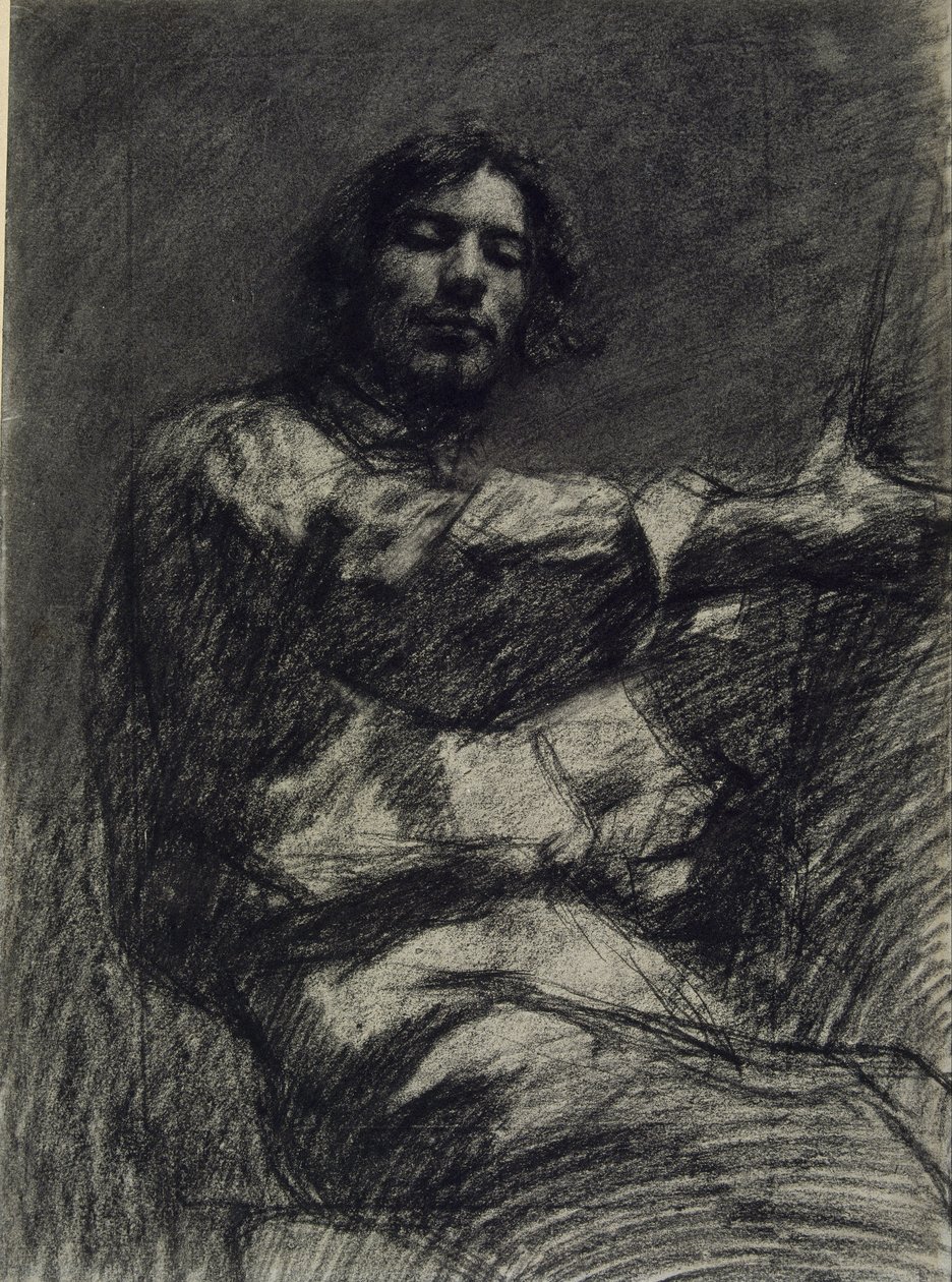 Fiatal férfi ül, tanulmányozza. Önarckép a festőállványnál alkotó: Gustave Courbet