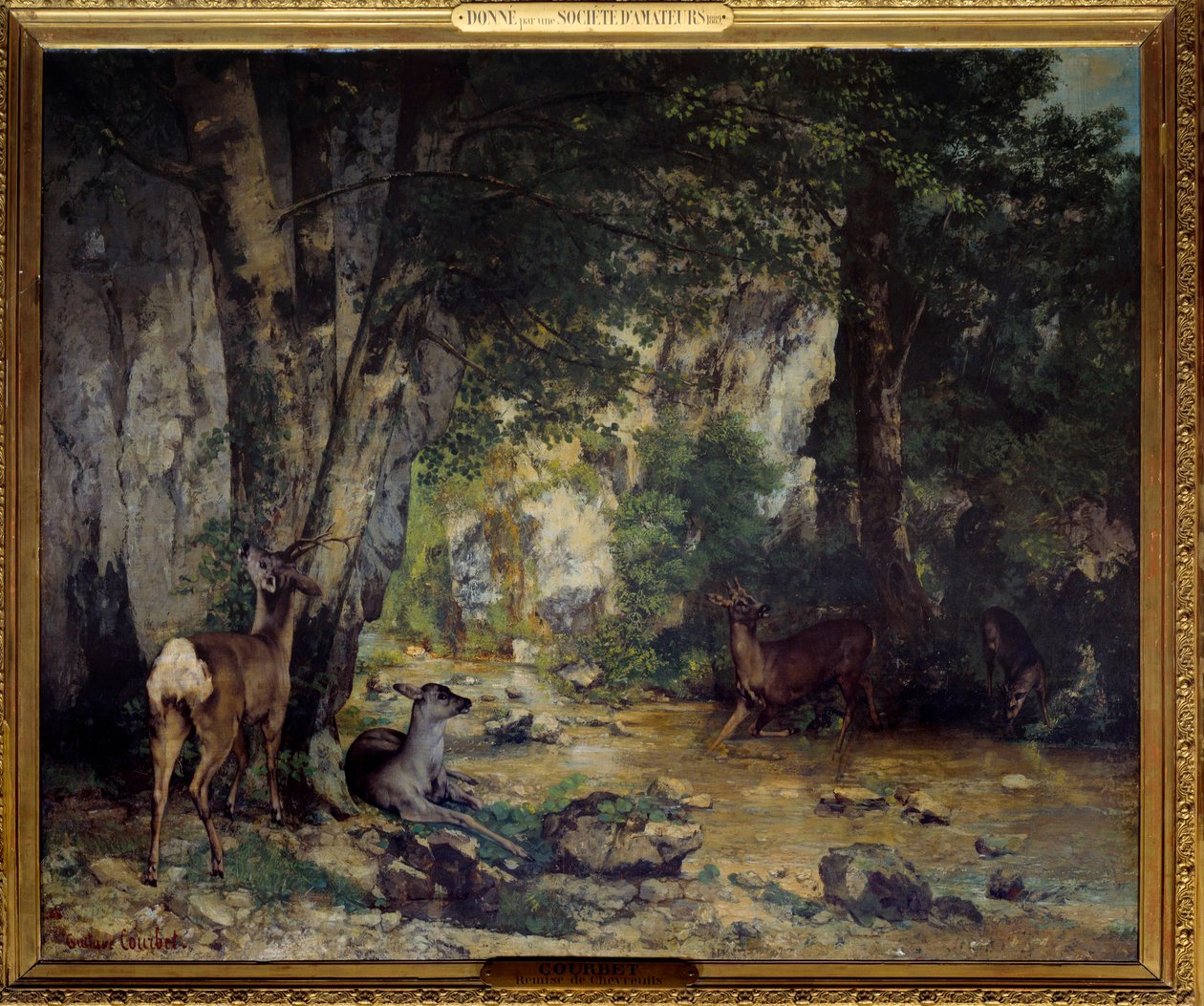 Szarvasok szállítása a Plaisir Fontaine patakjába Gustave Courbet (1819-1877) festménye 1866 V. 1,74x2,09 m. alkotó: Gustave Courbet