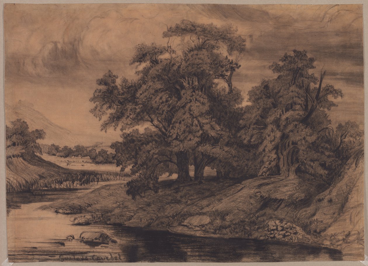 Táj nagy fákkal, 1860-as évek vége, 1870-es évek eleje. alkotó: Gustave Courbet