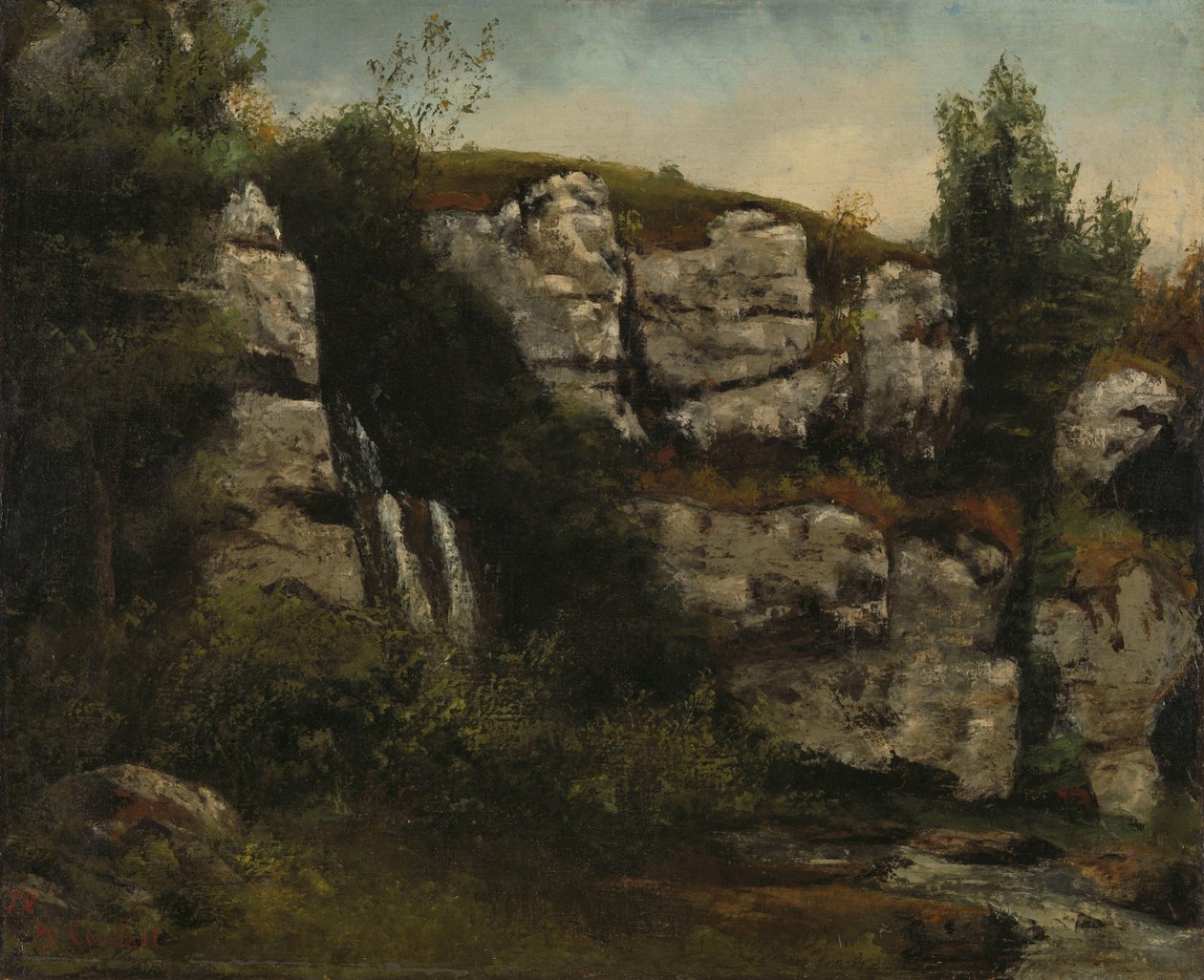 Táj sziklás sziklákkal és vízeséssel alkotó: Gustave Courbet
