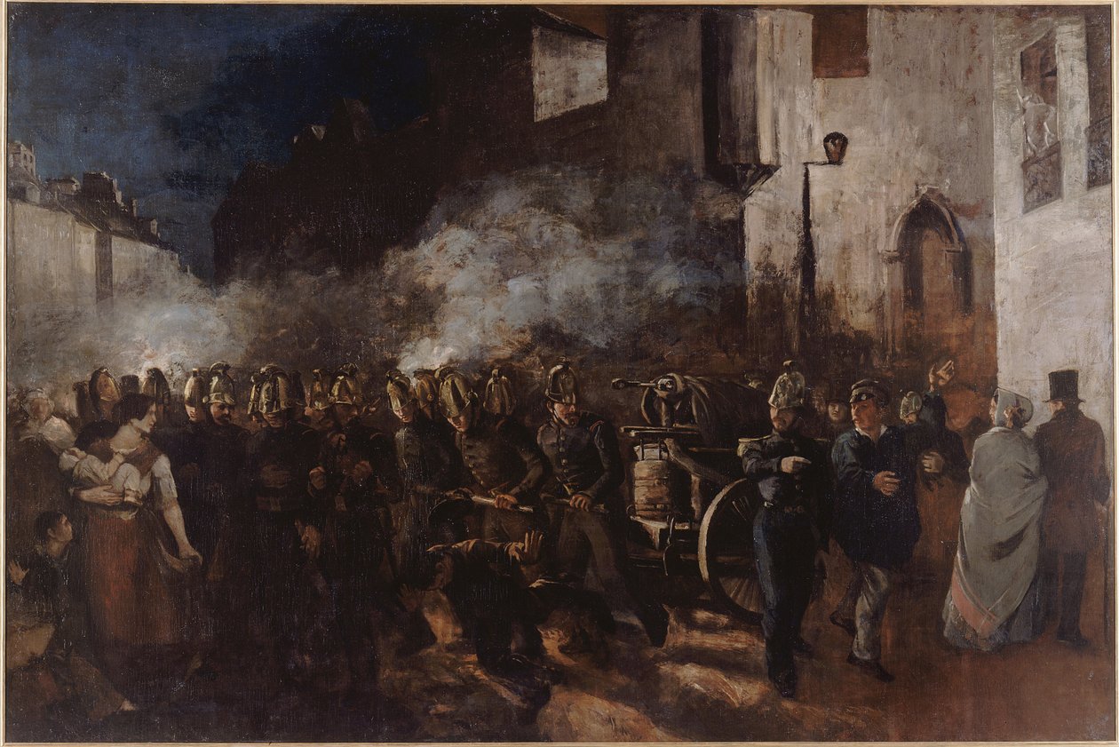 ""tűzhöz rohanó tűzoltók"" Gustave Courbet (1819-1877) festménye 1851 Méret: 3,88x5,8 m Párizs, Musee du petit palais Tűzre rohanó tűzoltók - Courbet, Gustave (1819-1877) - 1851 - Olaj vászonra - 388x580 - Petit Palais, Szépművészeti Múzeum alkotó: Gustave Courbet