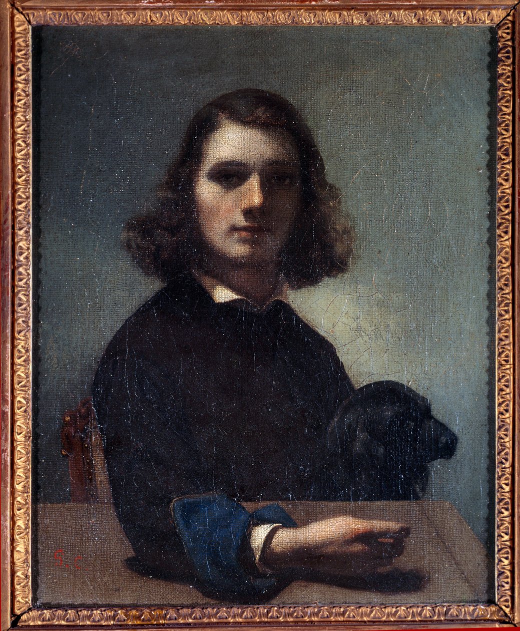 Önarckép fekete kutya festményével Gustave Courbet (1819-1877) 19. századi Pontarlier, Musee des Beaux Arts. alkotó: Gustave Courbet
