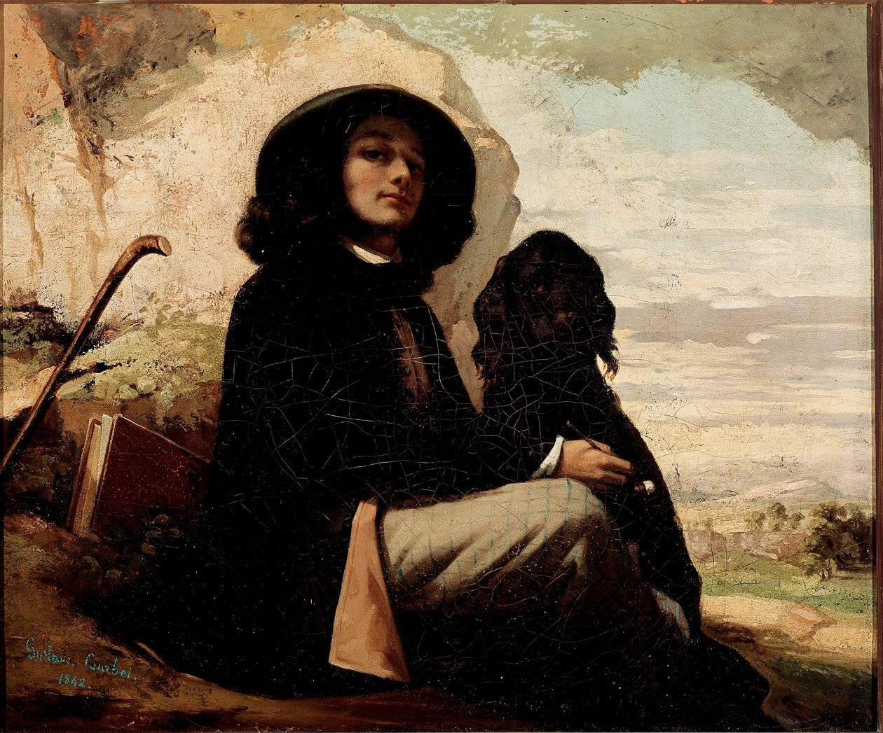 Gustave Courbet (1819-1877) önarcképe fekete kutyával, 1842 alkotó: Gustave Courbet
