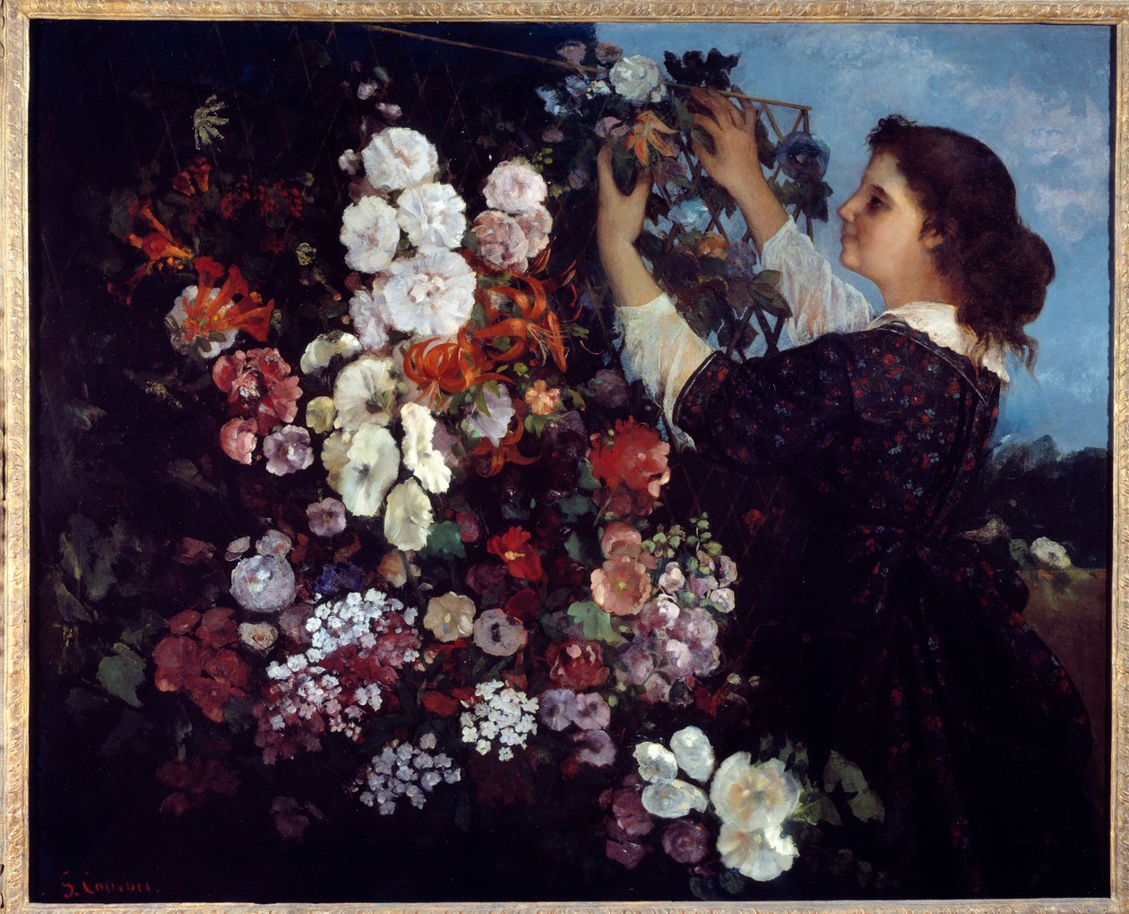 A nő virágokkal vagy a rácsos. Gustave Courbet (1819-1877) festménye alkotó: Gustave Courbet
