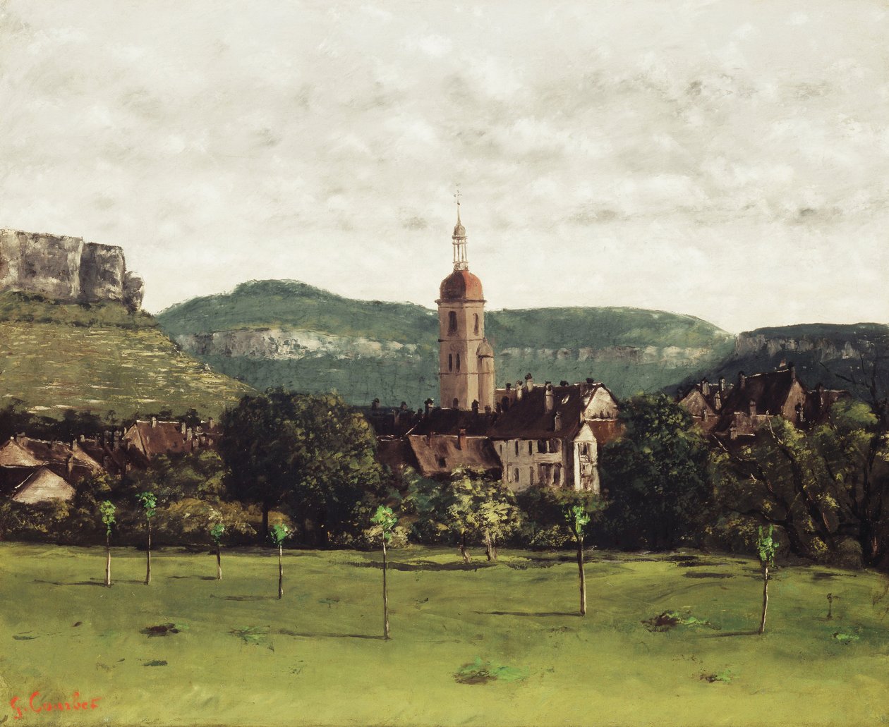 Ornans és harangtornya kilátása, 1858 körül alkotó: Gustave Courbet