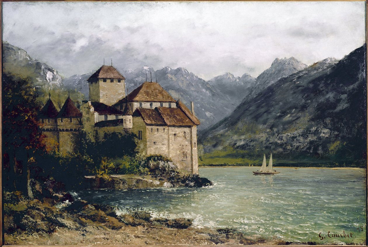 Kilátás a Chillon-kastélyra a Genfi-tó partján (olaj, vászon alkotó: Gustave Courbet