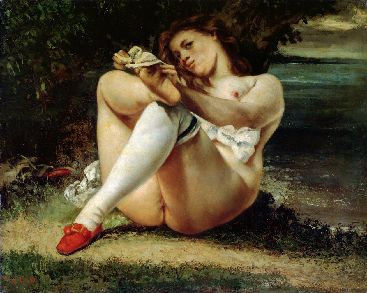 Nő fehér harisnyában, 1861 körül alkotó: Gustave Courbet