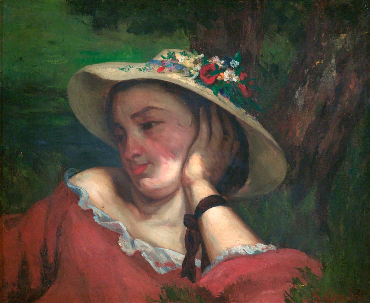 Nő virággal a kalapján - Courbet, Gustave (1819-1877) - 1857 - Olaj, vászon - Nemzeti Galéria, Prága alkotó: Gustave Courbet