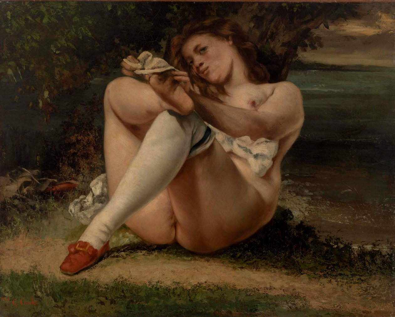 Nő fehér harisnyával alkotó: Gustave Courbet