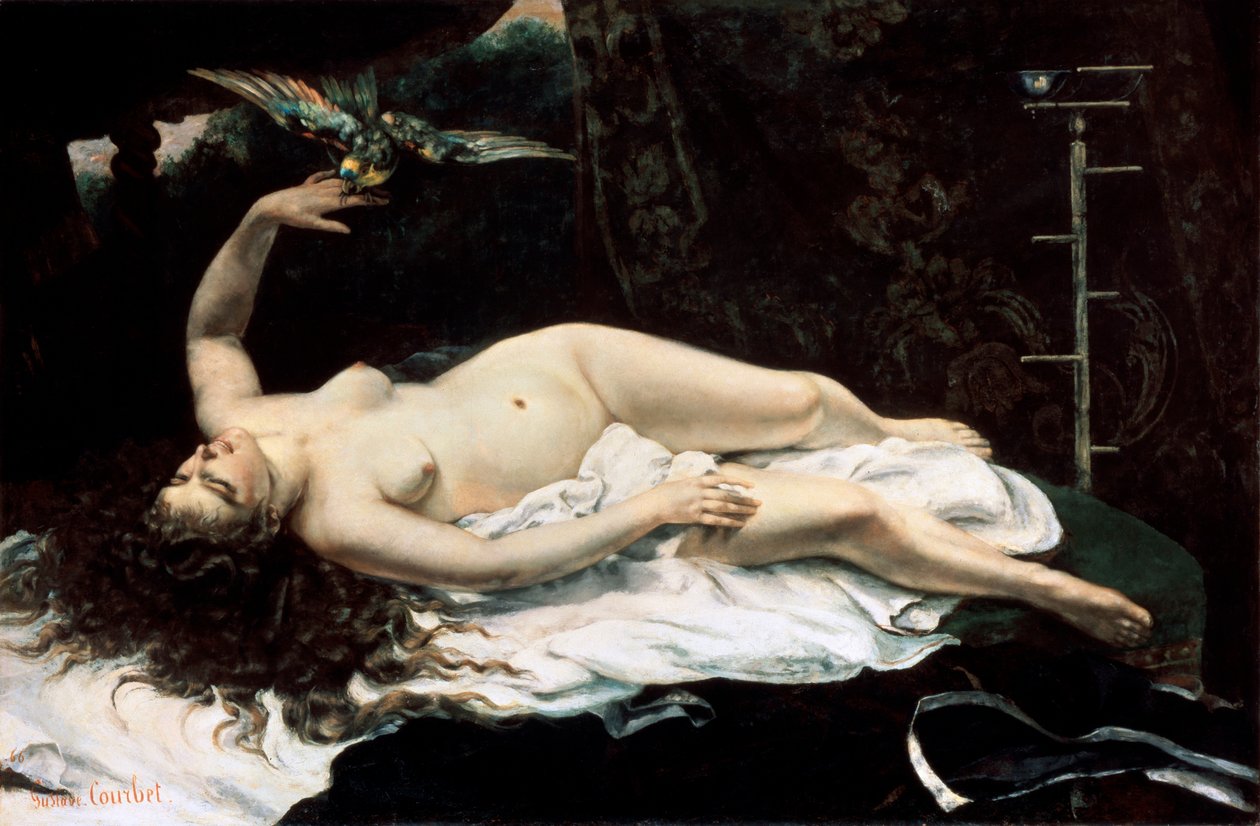Nő papagájjal, 1866. alkotó: Gustave Courbet