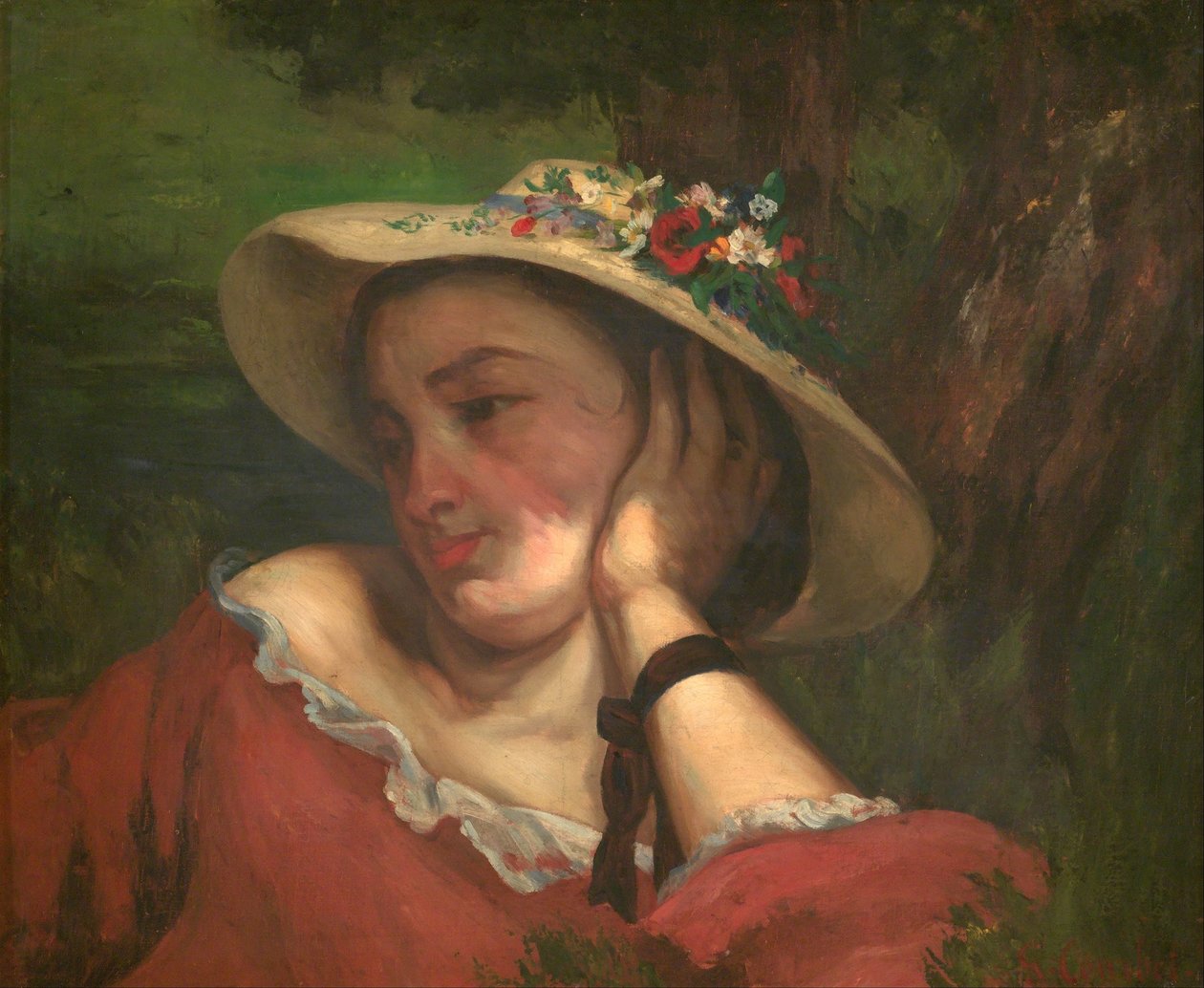 Fiatal hölgyek a Szajna partján - festménytöredék (Nő virággal a kalapján) alkotó: Gustave Courbet