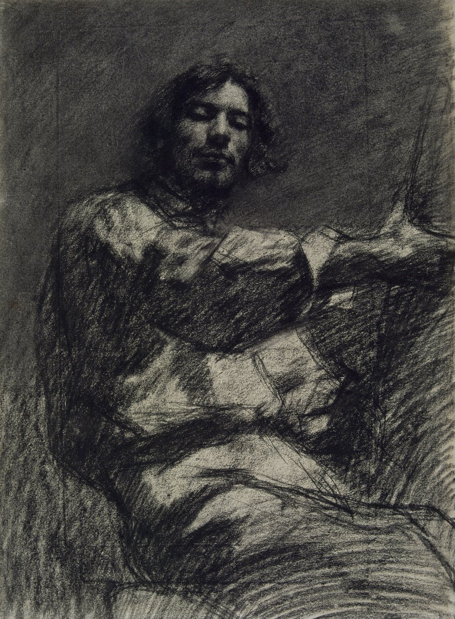 Fiatal férfi ül, tanul. Önarckép a festőállványon c. 1847 alkotó: Gustave Courbet