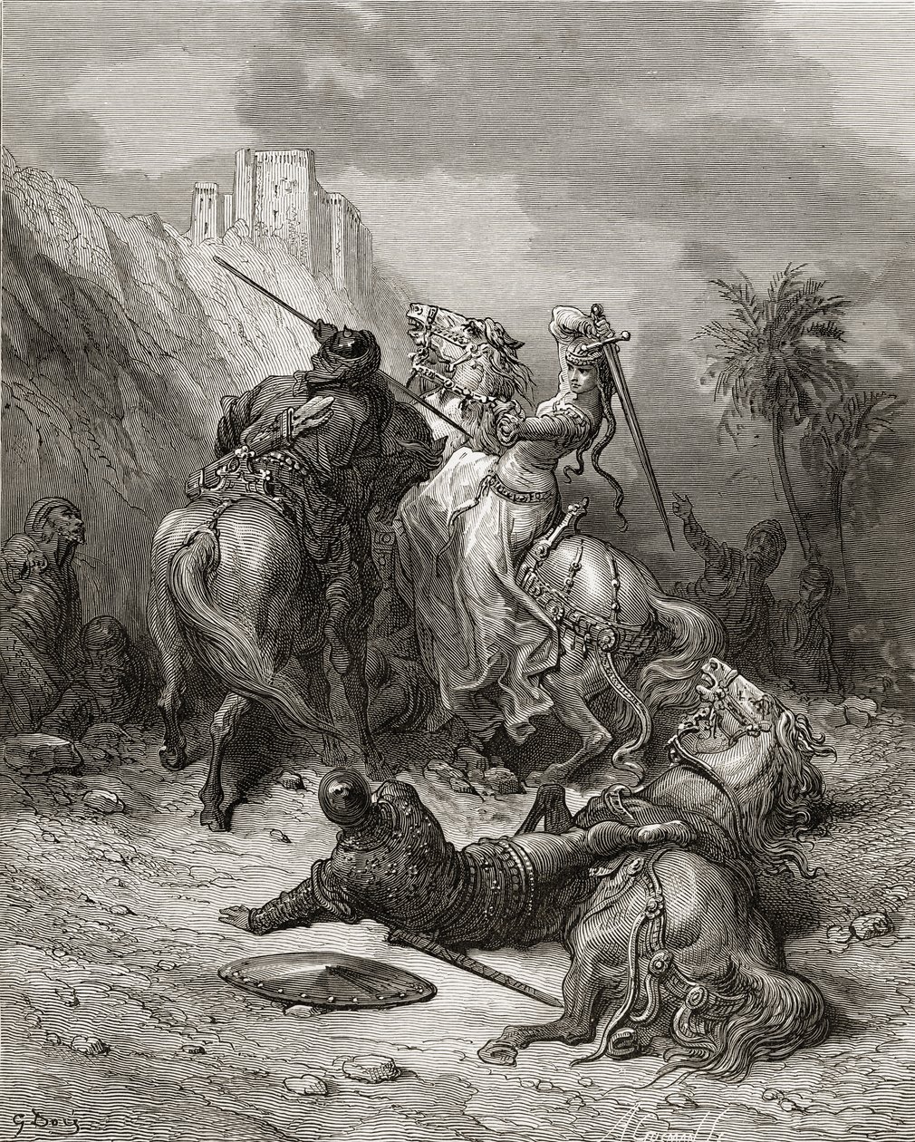 Egy burgundiai Florine hősnő, illusztráció a „Bibliotheque des Croisades” című könyvéből, J-F. Michaud, 1877 alkotó: Gustave Dore