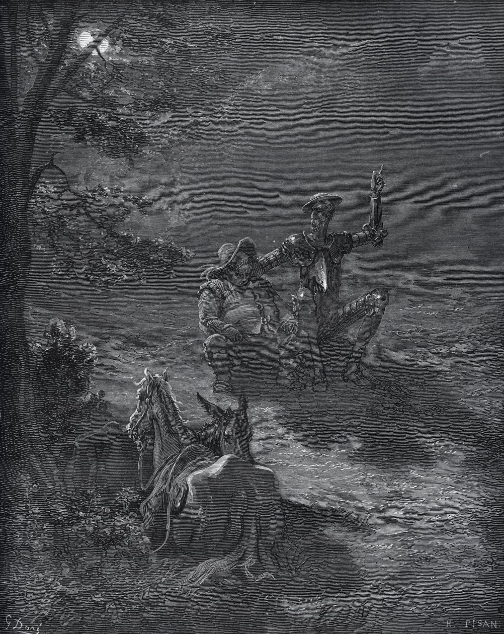 Éjszakai beszéd - Miguel Cervantes (1547-1616) "Don Quijote de la Mancha" című művéből (Don Quijote) - Fametszet Gustave Dore rajza alapján alkotó: Gustave Dore
