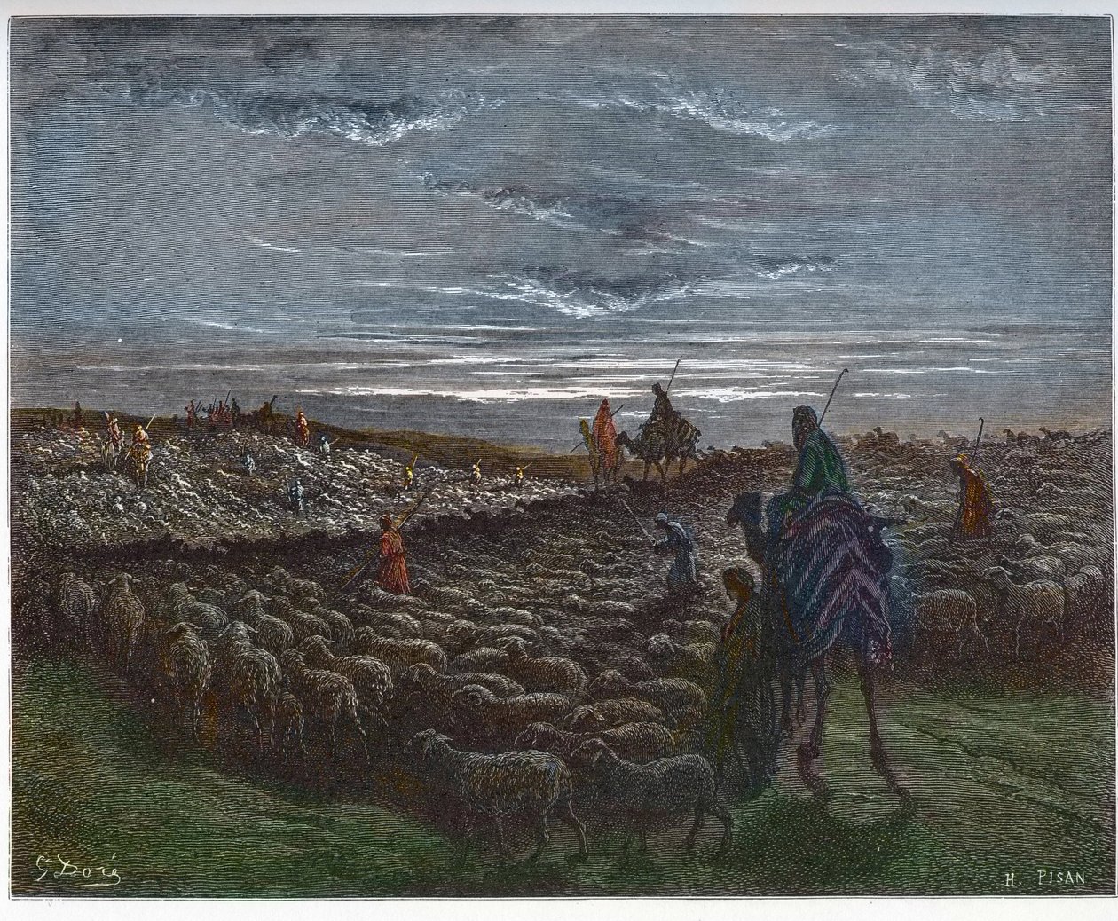 Ábrahám utazás Kánaán földjére – Ábrám Kánaán földjén telepedett le – Gustave Dore (1832-1883) „Biblia illusztrációja” vésése – Metszet „A Dore Bibliából” alkotó: Gustave Dore