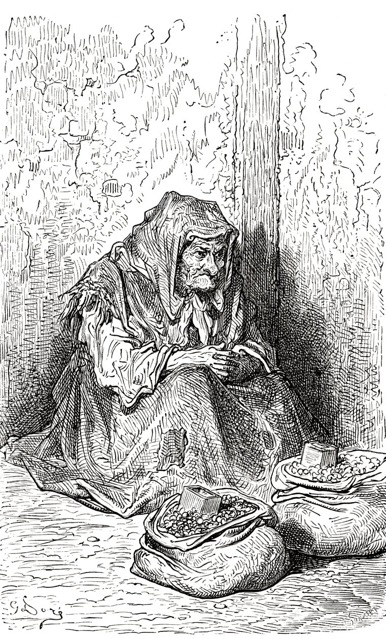 Gustave Dore egy idős spanyol asszony vázlata után. A Gustave Dore élete és emlékei című, 1885-ben megjelent kötetből. alkotó: Gustave Dore
