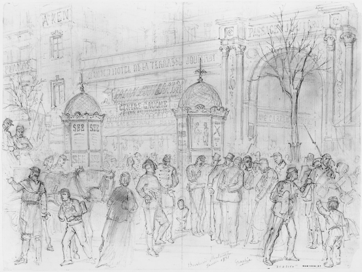 Album Párizs ostromáról, Boulevard Montmartre, 1871. január (toll és barna tinta mosás és ceruza papíron) alkotó: Gustave Dore