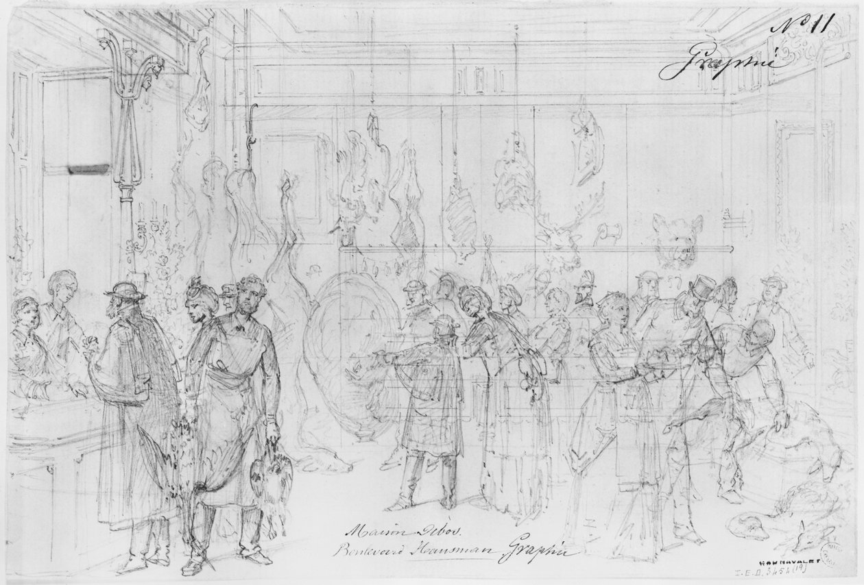 Album Párizs ostromáról, Maison Debos, Boulevard Haussmann (toll és barna tinta mosás és ceruza papíron) alkotó: Gustave Dore