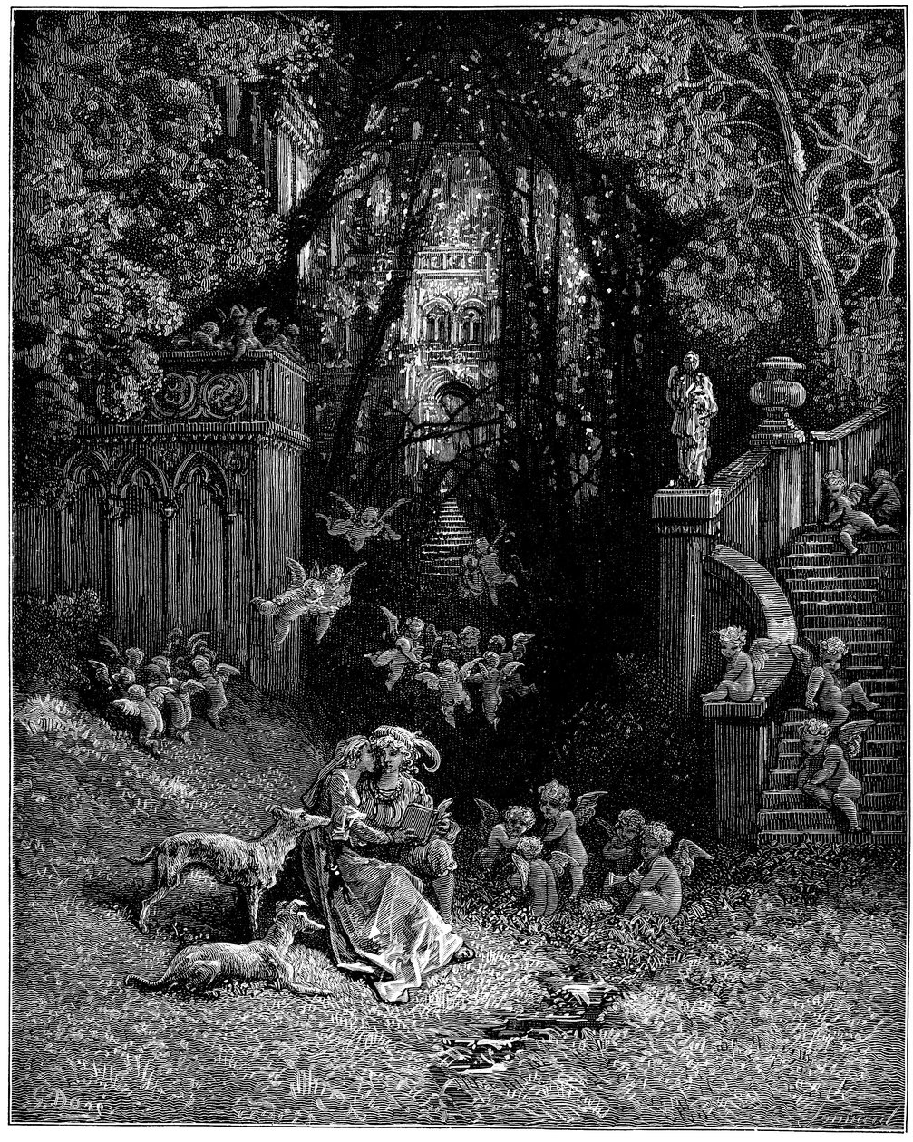 Alcina és Ruggiero boldog szerelmesekként, alkotó: Gustave Dore