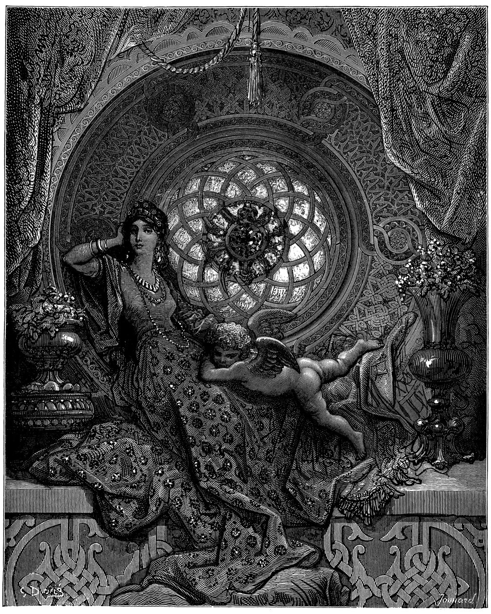 Alcina szépsége legyőzi Ruggiero minden aggodalmát alkotó: Gustave Dore