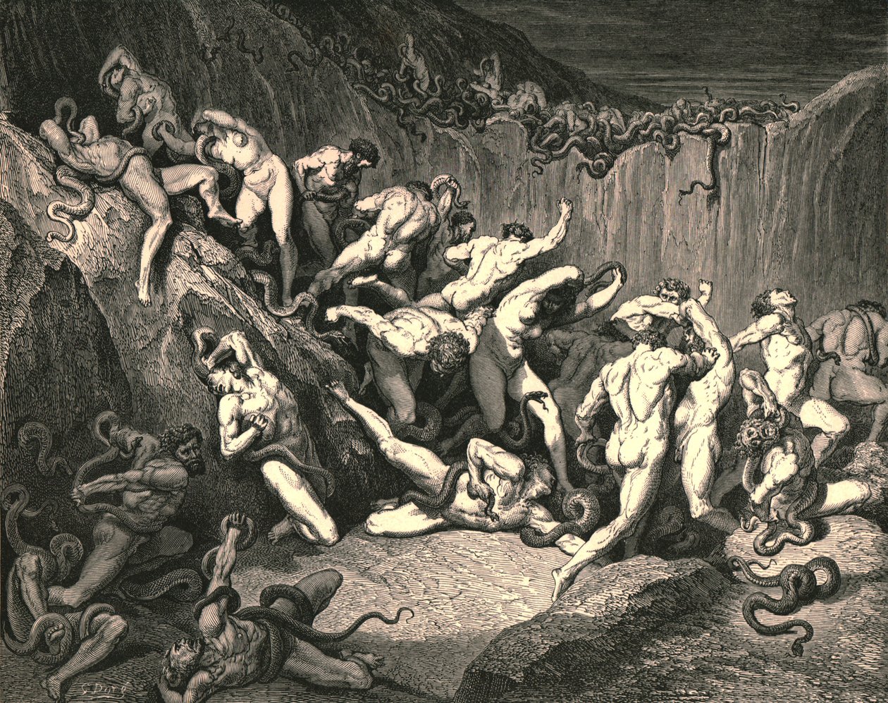 A jaj e rettenetes tombolása közepette meztelen szellemek futottak iszonyatos félelemtől szárnyra, 1890. alkotó: Gustave Dore