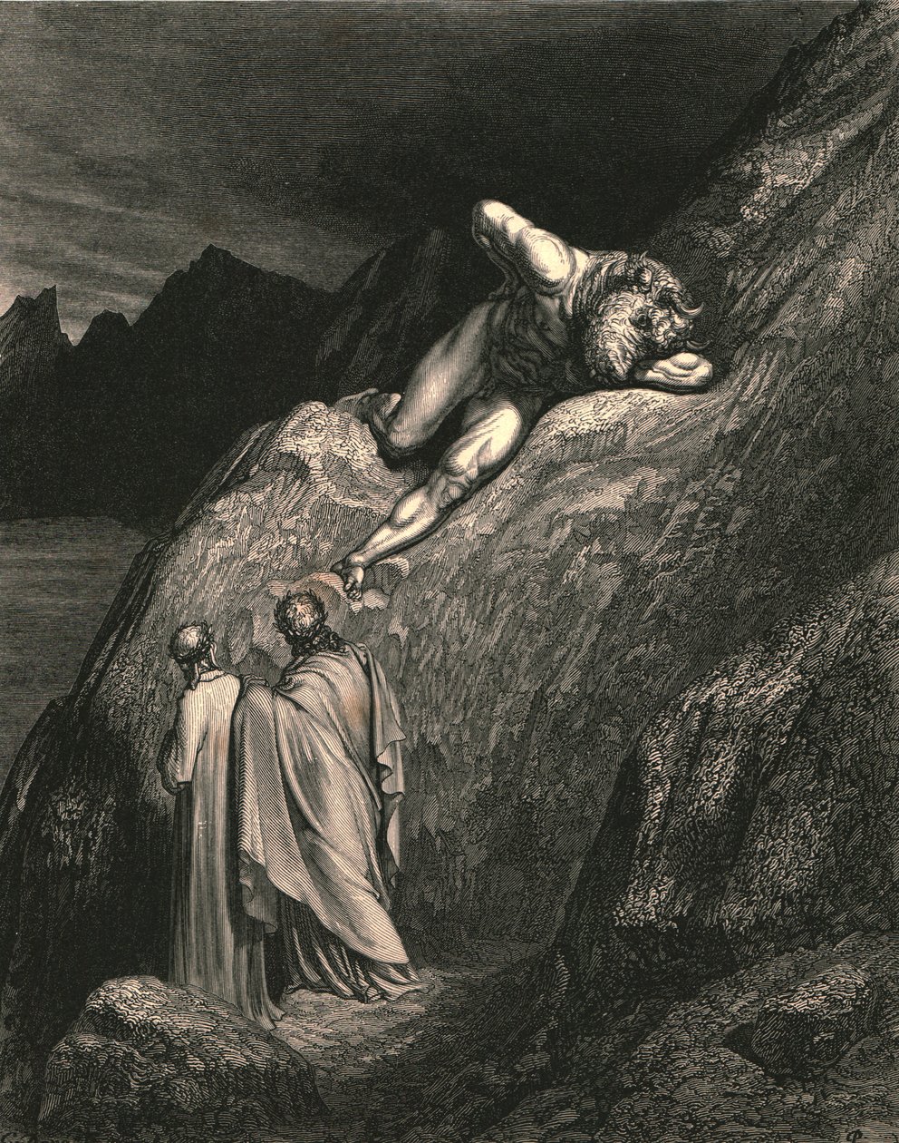 És ott feküdt az elszakadt gerinc pontján Kréta hírhedtsége, 1890 körül. alkotó: Gustave Dore