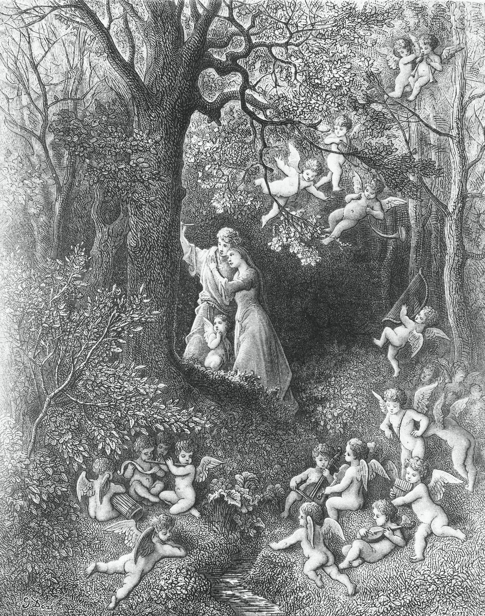 Angelica és Medoro a The Frenzy of Orlando-ból alkotó: Gustave Dore