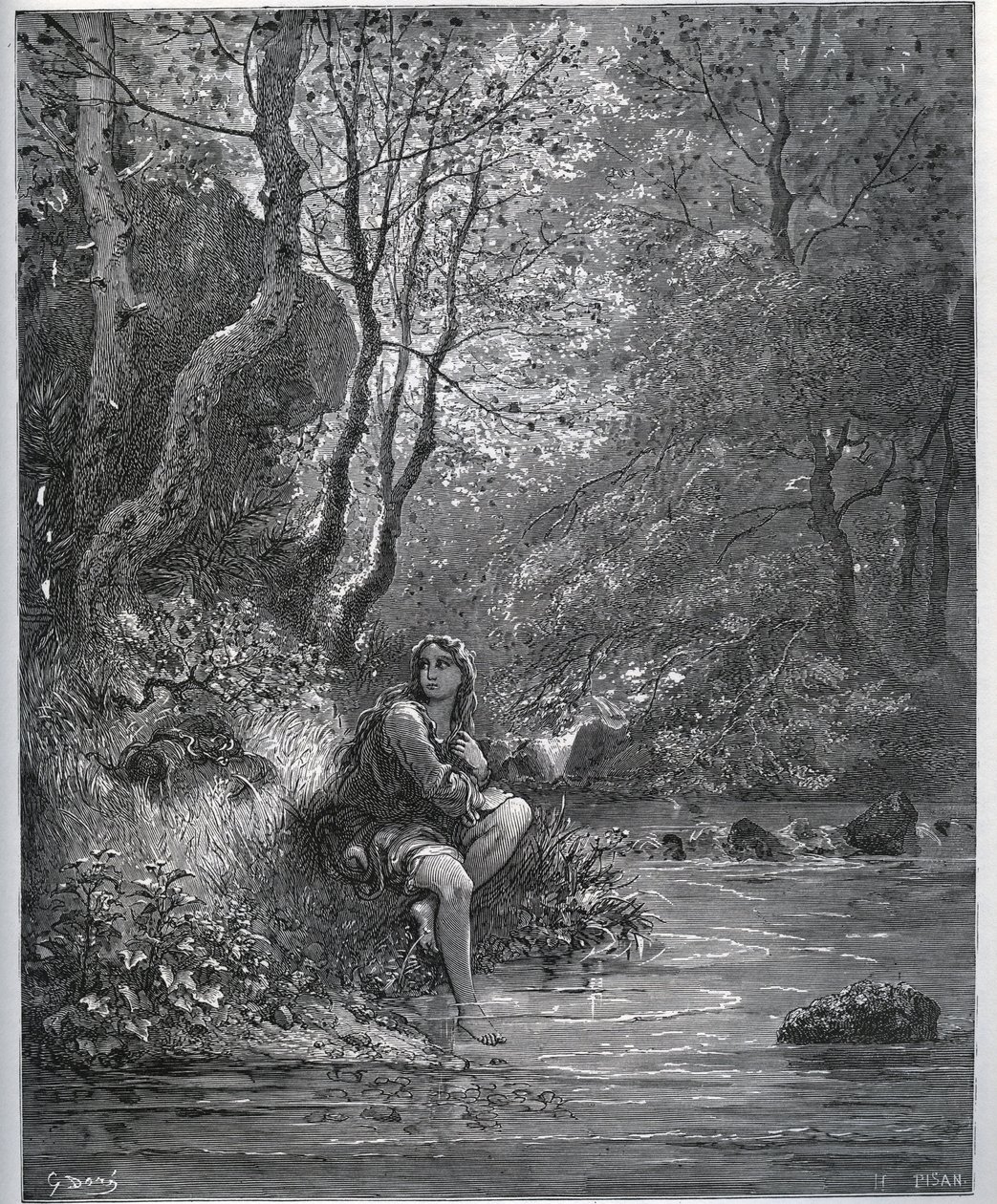 Dorothee megjelenése gazdálkodó ruhákban – Miguel Cervantes (1547-1616) „Don Quijote de la Mancha” című művéből (Don Quijote) – Fametszet Gustave Dore rajza alapján alkotó: Gustave Dore