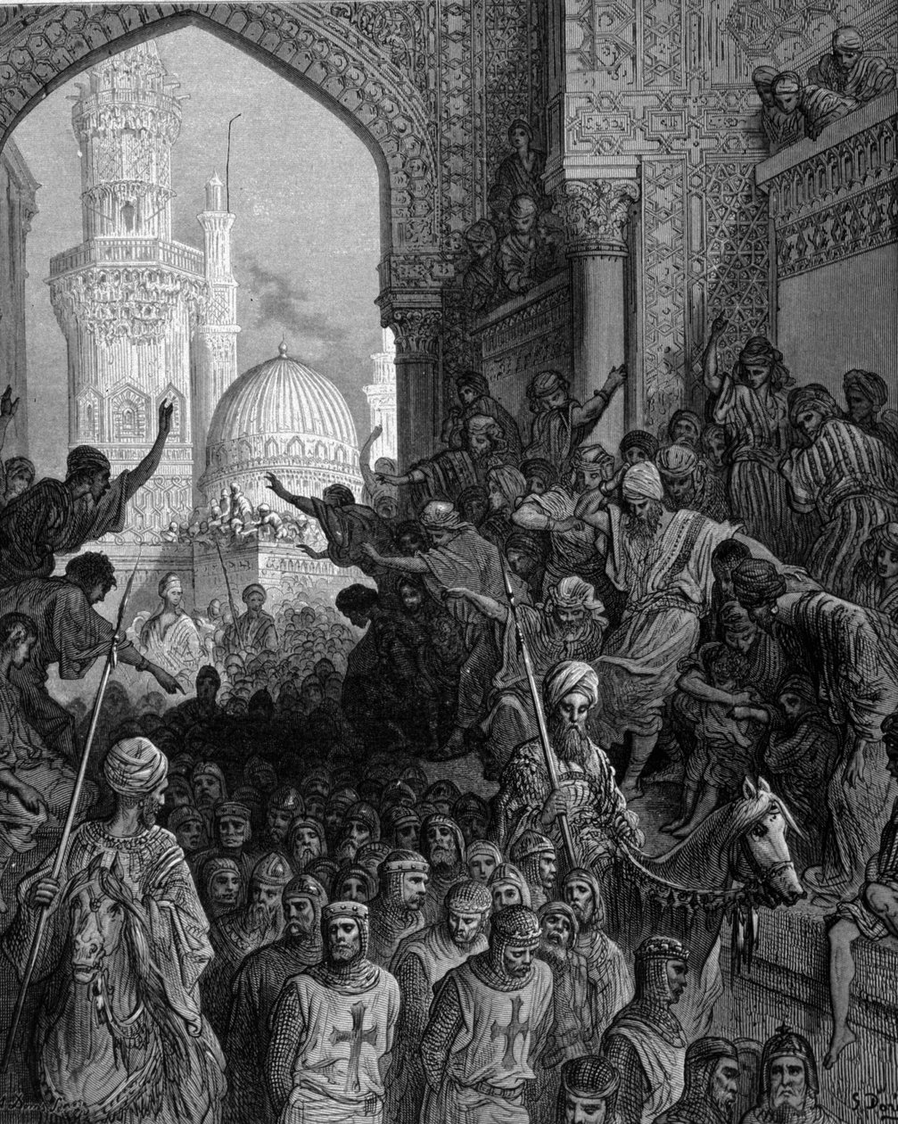 A keresztes hadjáratok foglyainak megérkezése Kairóba, Gustave Doré metszete. 19. század. alkotó: Gustave Dore