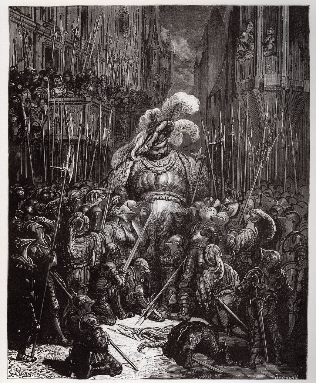 A hang kezdetén köszönetet mondott légiói minden hegesztőjének – illusztráció a „Gargantua és Pantagruel” című művéből, Francois Rabelais – metszet Gustave Dore (1832-1883) műve. alkotó: Gustave Dore