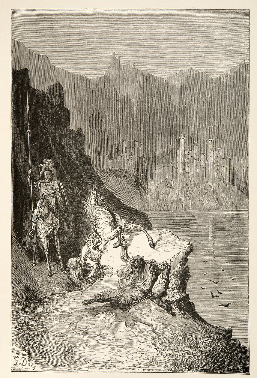 Balin megöli Sir Lanceort, Charles Henry Hanson Arthur király napjainak történeteiből, pub.1898 alkotó: Gustave Dore