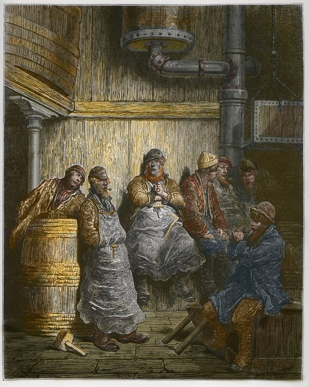 A Barclay Perkins sörgyár dolgozói szünetet tartanak - a "London, a zarándoklat" című filmből, William Blanchard Jerrold (1826-94) - Gustave Dore illusztrációi - 1872 - alkotó: Gustave Dore