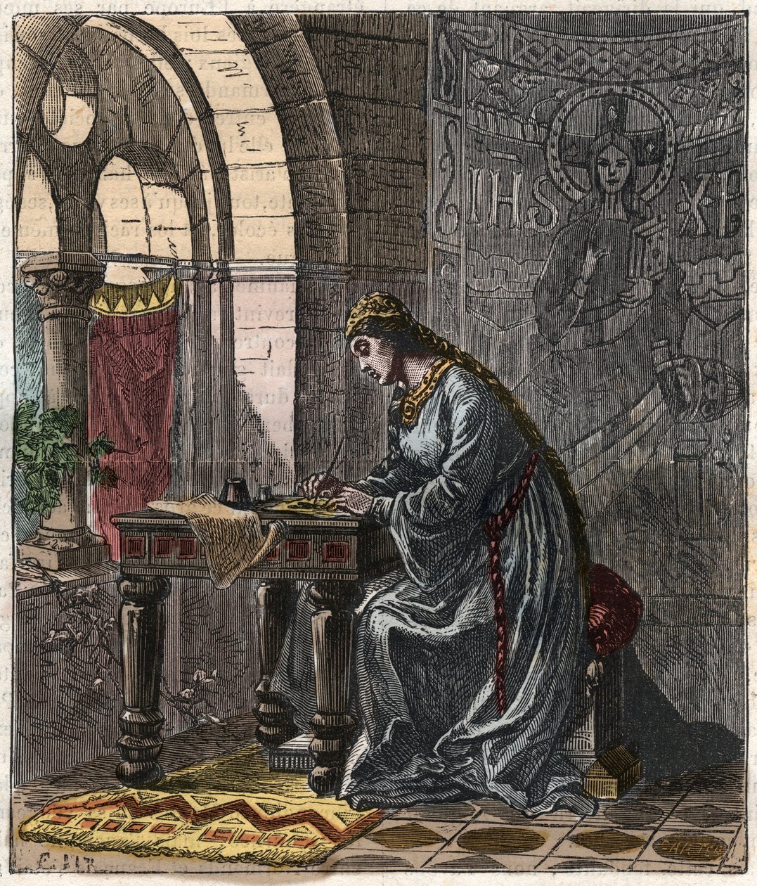 Montfort-i Bertrade (1070-1117) Franciaország királynője (I. Fülöp francia király felesége) Fontevrault-ban – Gustave Dore 19. századi metszete a „Franciaország nemzeti történelmének illusztrálásával a legvisszahúzódóbb időktől napjainkig” 1876-ban. Privat alkotó: Gustave Dore