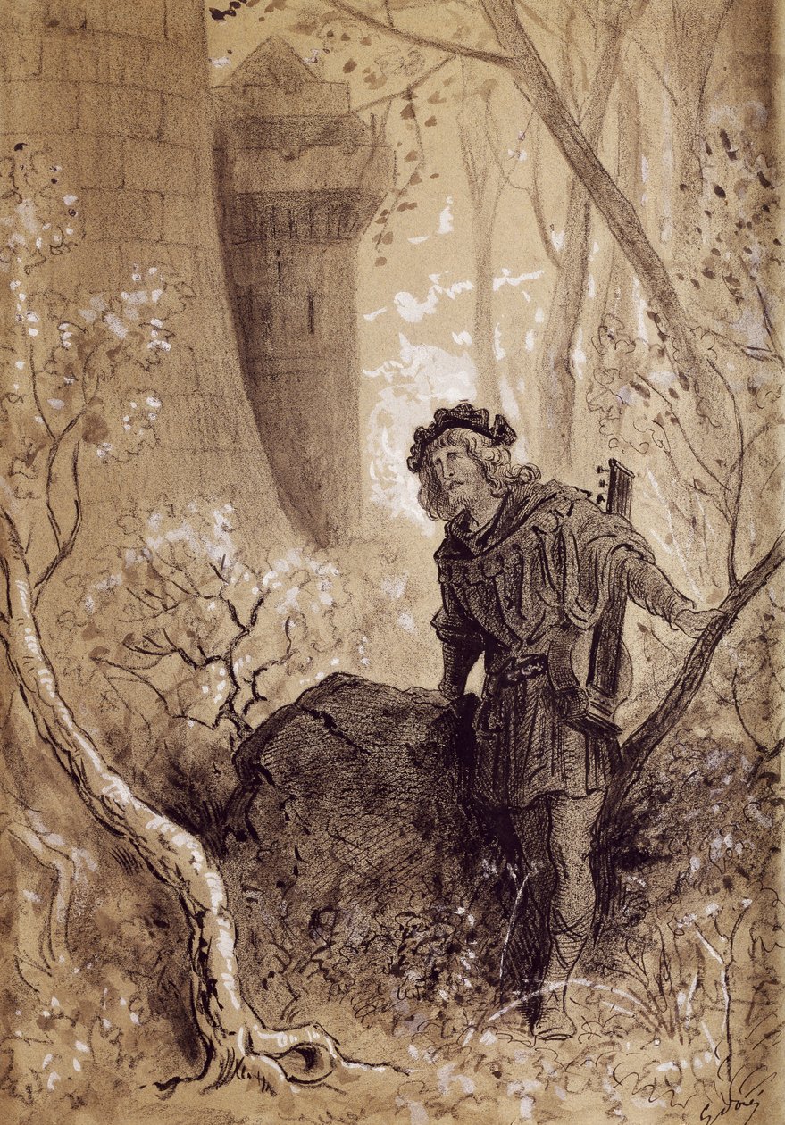 Szőke Oroszlánszívű Richárd hangját hallja, Francois Rabelais (1483-1494 - 1553) illusztrációja Gargantuához és Pantagruelhez, Gustave Dore (1832-1883) metszet alkotó: Gustave Dore
