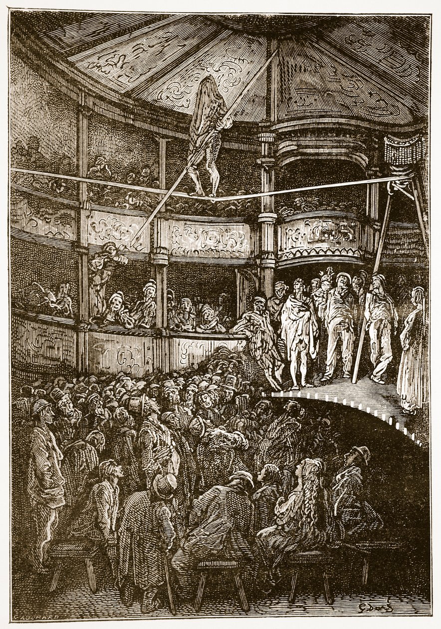 Blondin at Shoreditch, a "London, a zarándoklat"-ból, írta William Blanchard Jerrold (1826-94) és metszett Gauchard, kocsma. 1872 alkotó: Gustave Dore
