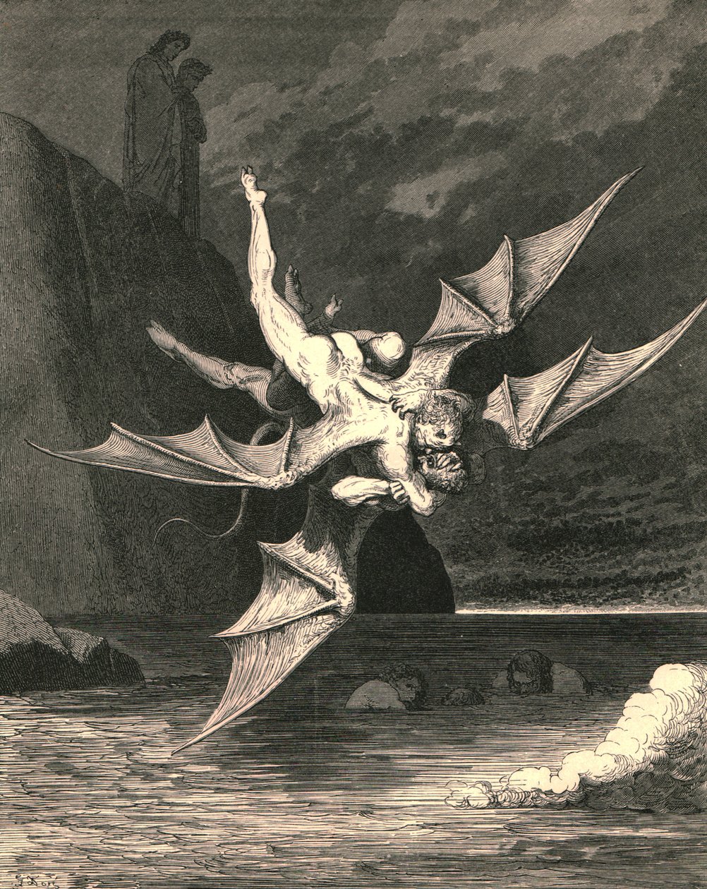 De a másik gubacsnak bizonyult...és a forrásban lévő tóban mindketten elestek, 1890. alkotó: Gustave Dore