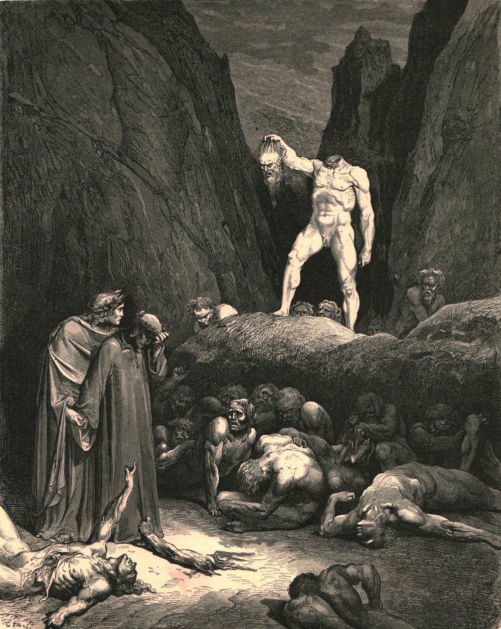 Hajánál fogva viselte a vágótagot, kezében lámpás függővel, 1890. sz. alkotó: Gustave Dore