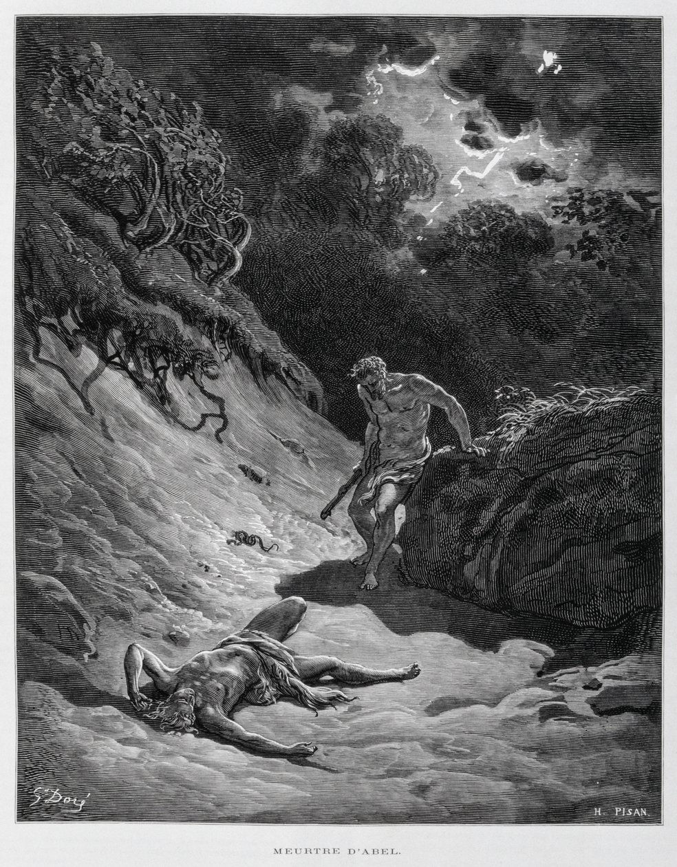 Káin megöli testvérét, Ábelt, illusztráció a Dore Bibliából. alkotó: Gustave Dore
