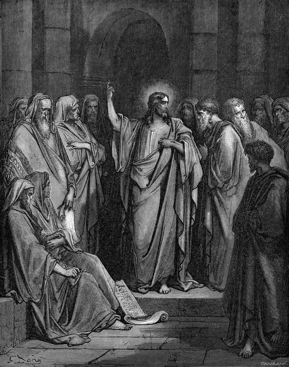 Krisztus a zsinagógában alkotó: Gustave Dore