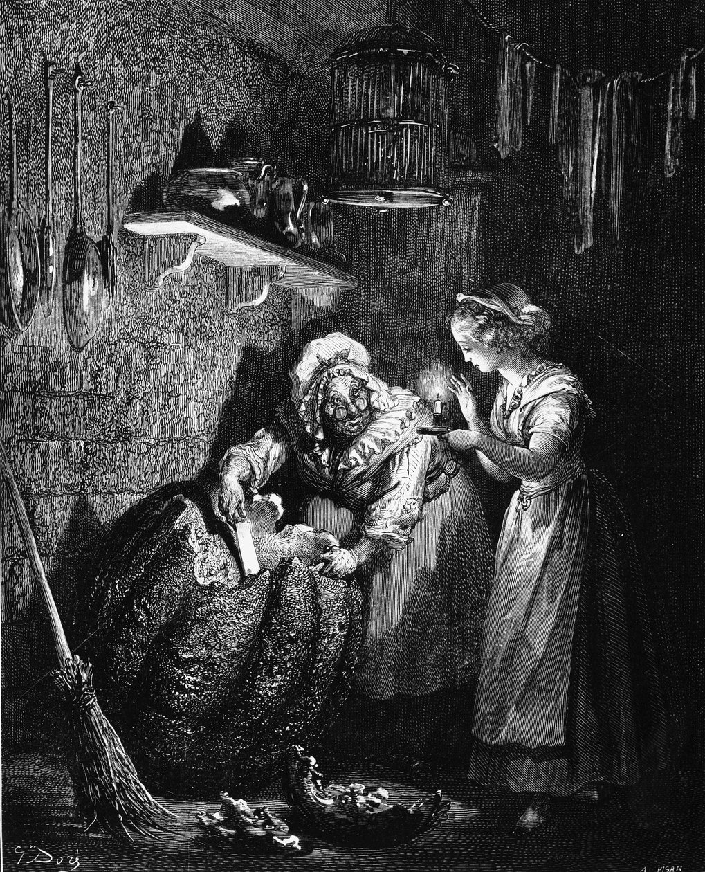 Hamupipőke: Gustave Doré illusztrációja – Charles Perrault „Les Contes” című művében. alkotó: Gustave Dore