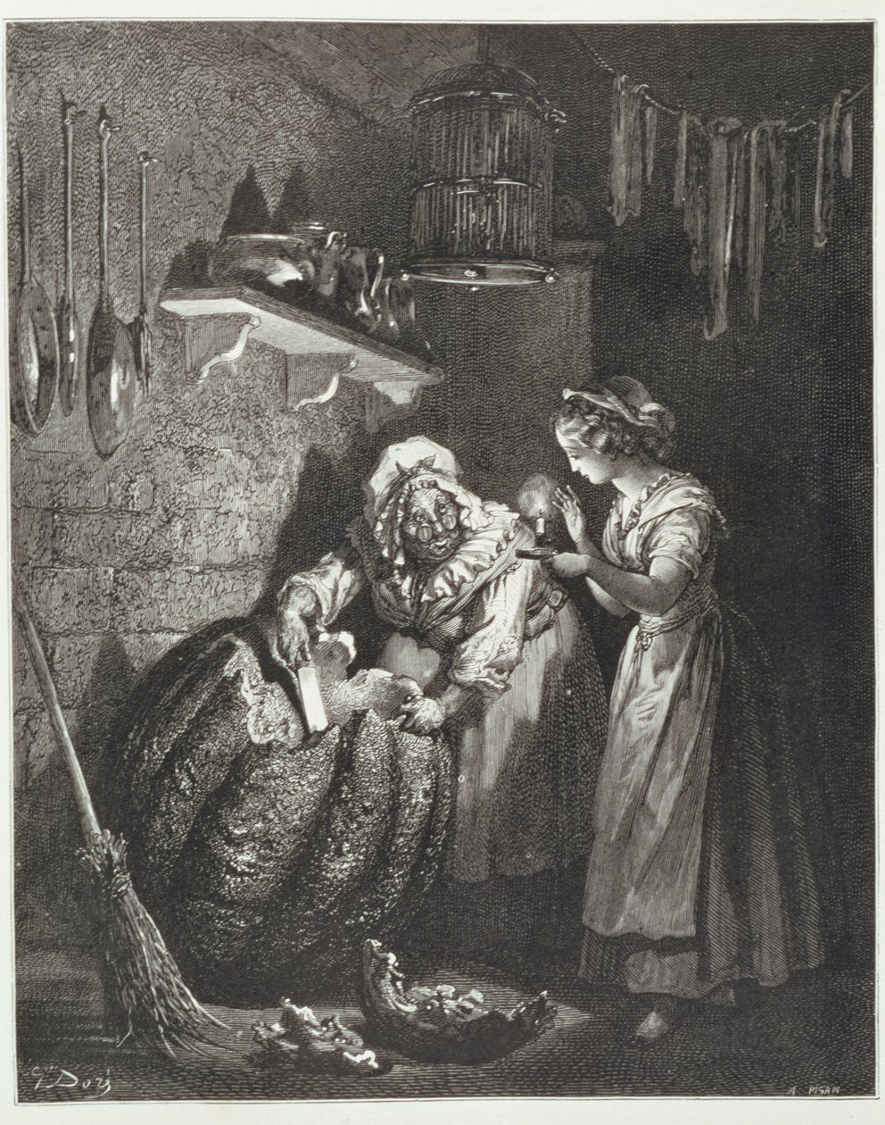 Hamupipőke keresztanyja és a sütőtök, vésette: Heliodore Joseph Pisan (1822-90) 1868 körül alkotó: Gustave Dore