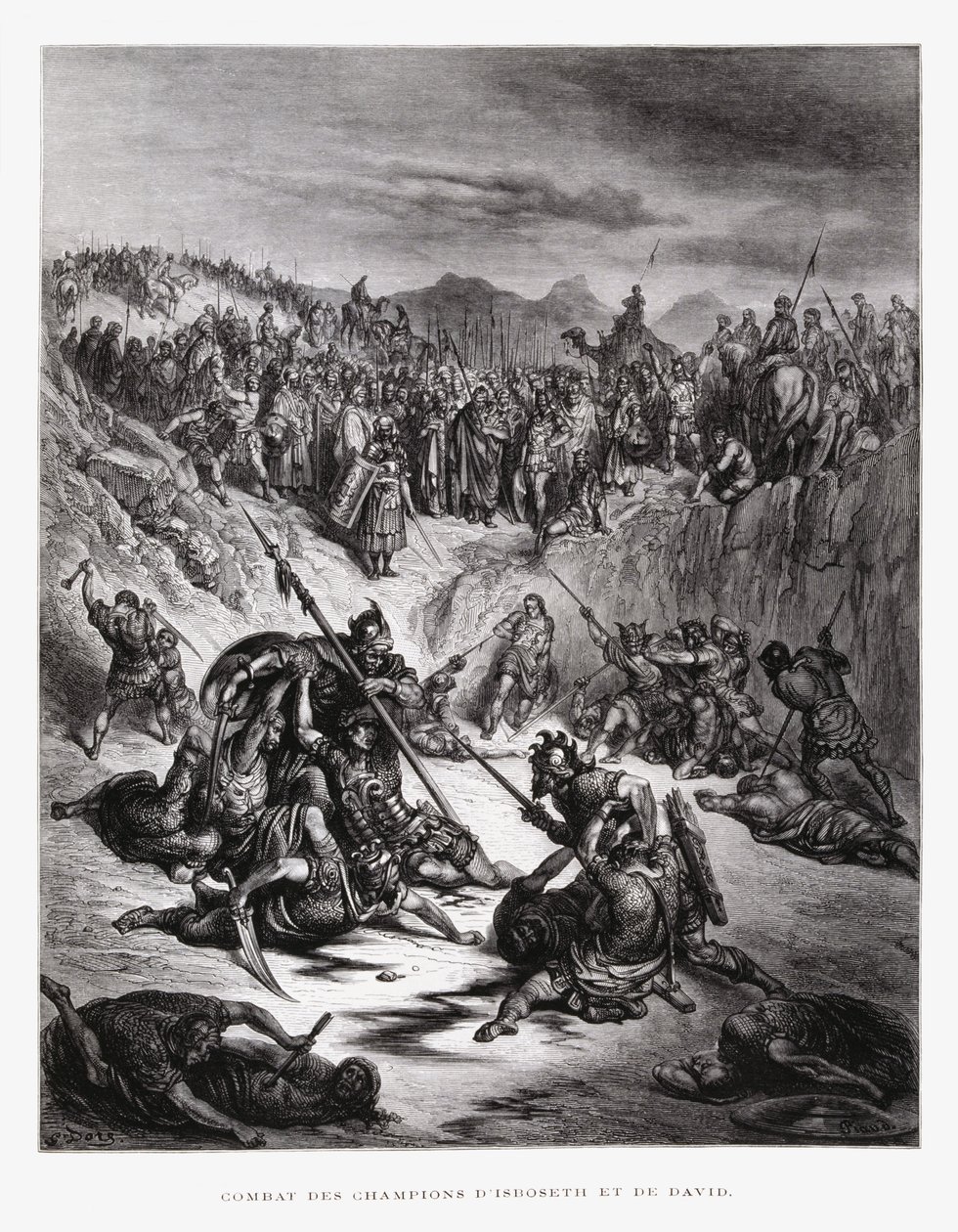 Izs-Bóset és Dávid harcoló katonái, illusztráció a Dore Bibliából alkotó: Gustave Dore