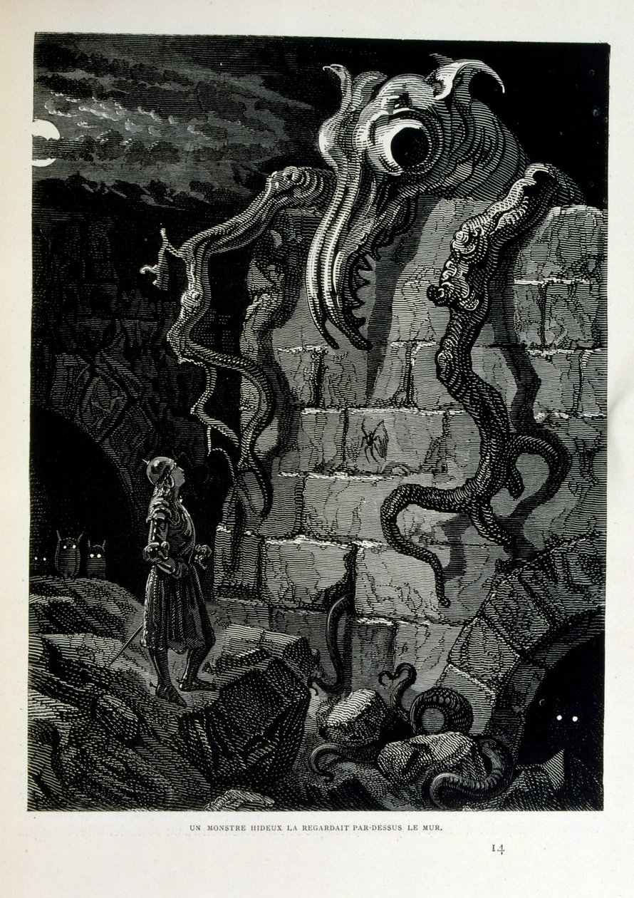 Croque-Mitaine; 1863-as illusztráció, Gustave Dore (1832-1883); Francia művész, grafikus, illusztrátor. Croque-Mitaine (A bogeyman) egy rosszindulatú karakter, amelyet a gyerekeknek mutattak be, hogy megijessze őket, és ezáltal bölcsebbé tegye őket. alkotó: Gustave Dore