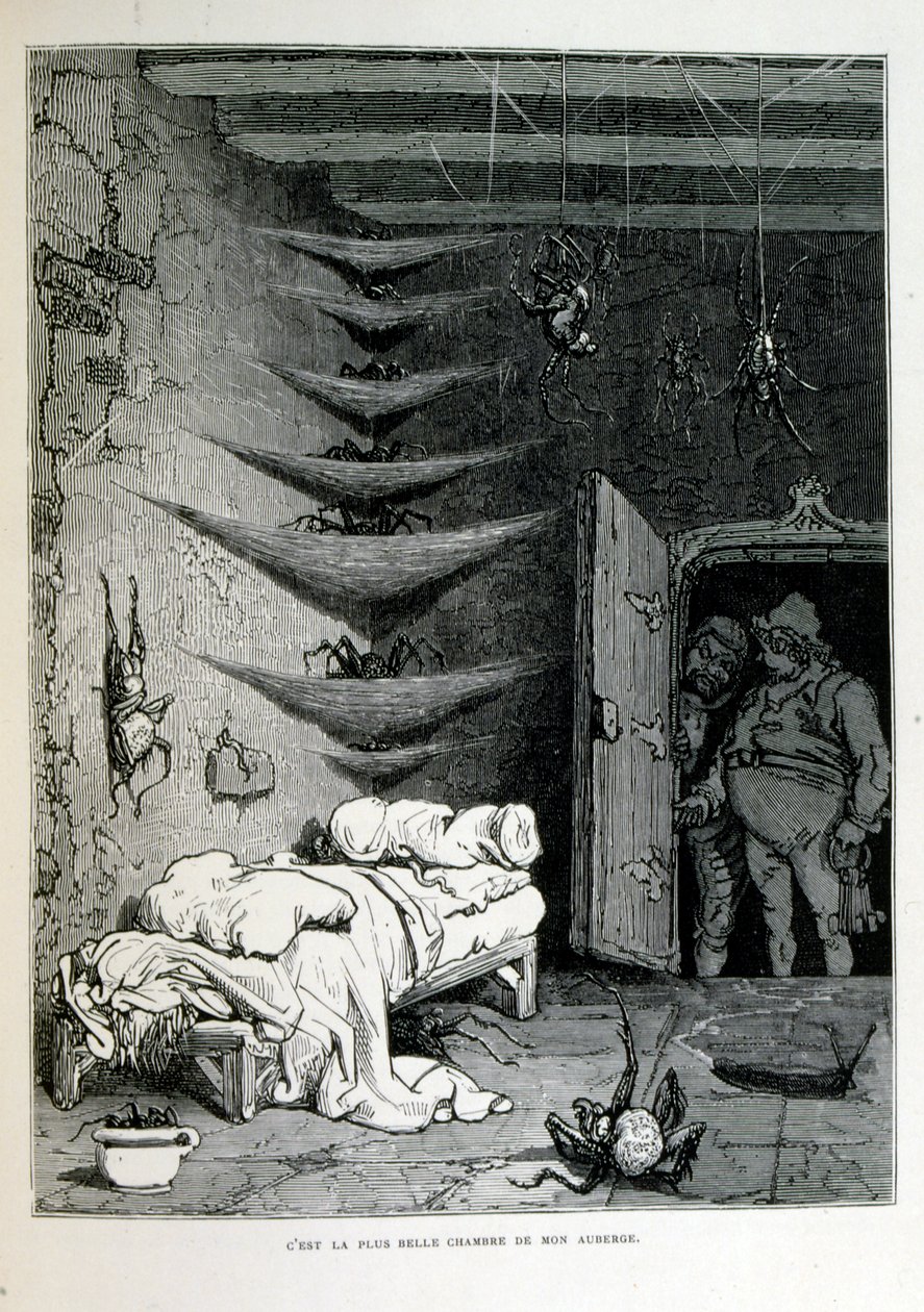 Croque-Mitaine; 1863-as illusztráció, Gustave Dore (1832-1883); Francia művész, grafikus, illusztrátor. Croque-Mitaine (A bogeyman) egy rosszindulatú karakter, amelyet a gyerekeknek mutattak be, hogy megijessze őket, és ezáltal bölcsebbé tegye őket. alkotó: Gustave Dore