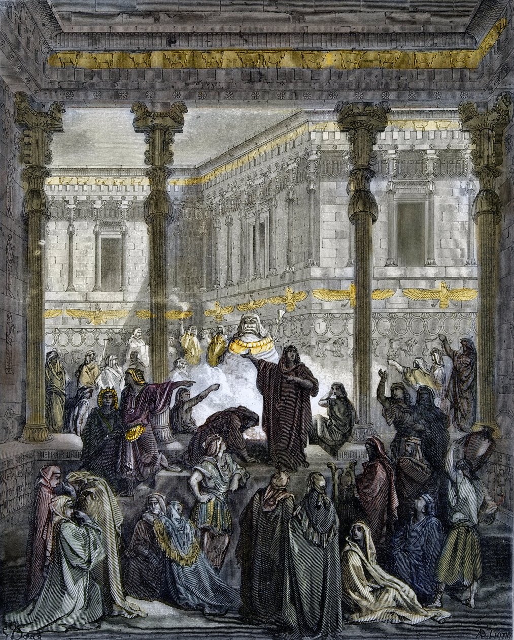 Dániel összezavarja Baal papjait - Dániel összezavarja Bel papjait - - Gustave Dore (1832-1883) „" The Bible Illustree" -be vésett - Metszet a "" The Dore Bible-ből”” alkotó: Gustave Dore